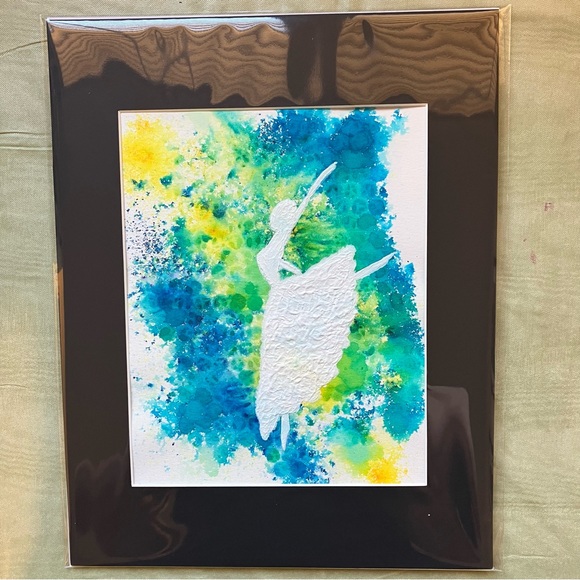 Watercolor Ballerina Dancer Wall Art Textured Painting Framed in Art Kit, 11x14" - Picture 2 of 4